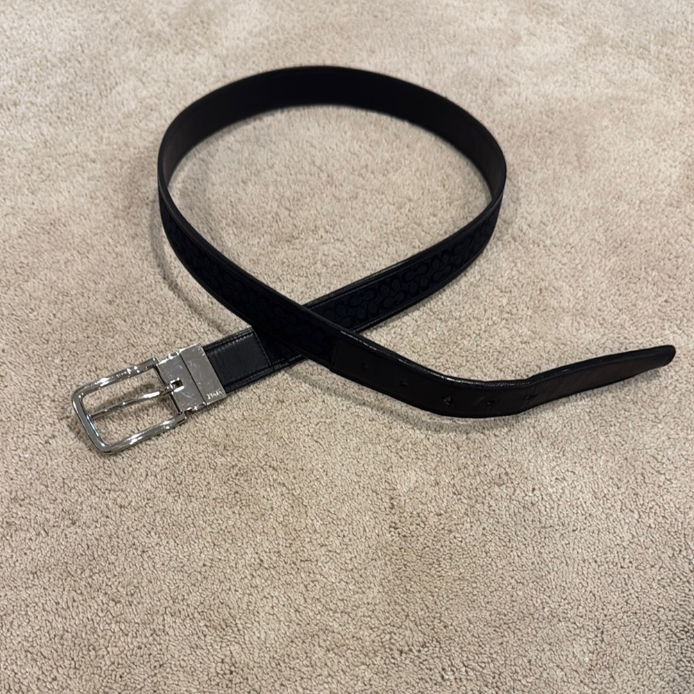 Authentic Coach Logo Black Leather Belt